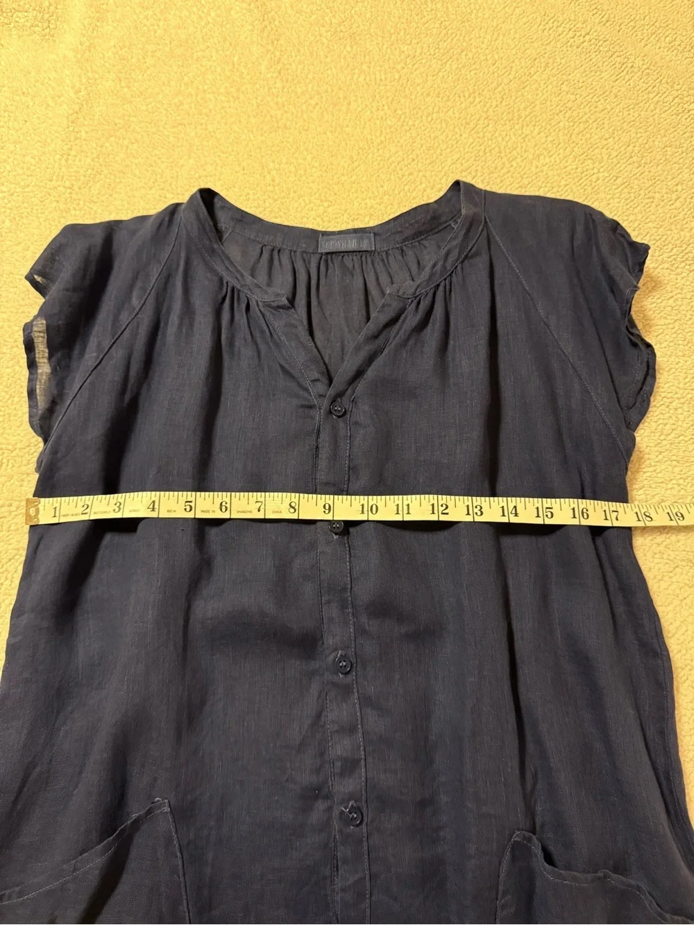 CP SHADES Navy Blue Linen Button Front 2-Piece Midi Shirtdress Dress Top Set